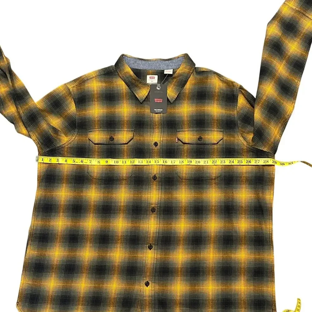Levi’s Yellow Black Plaid Flannel Shirt Relaxed Fit Button Up Men’s XXL NWT